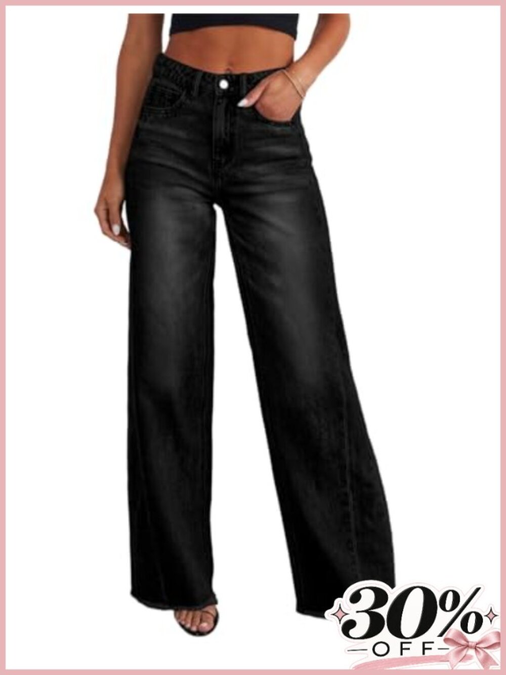 Wide Leg High Waisted Stretchy Cotton Blend Jeans Raw Hem Loose Fit Denim Pants